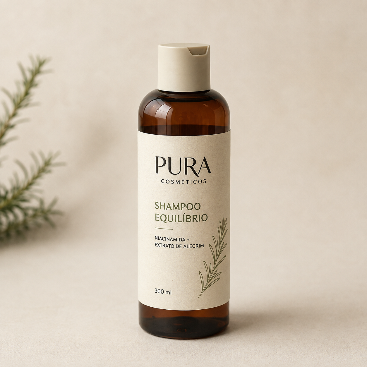 Pura Shampoo Equilíbrio com niacinamida e extrato de alecrim, frasco de 300 ml